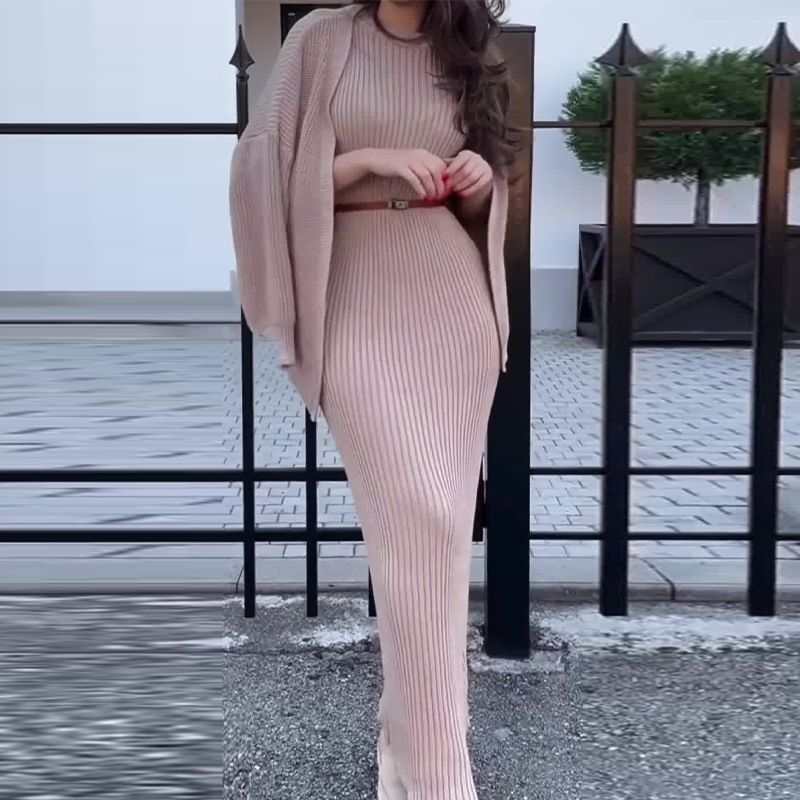 Fashion Style Autumn Winter Sweater Long Skirt Fashion Suit Knitted Shirt and Long Skirt Set