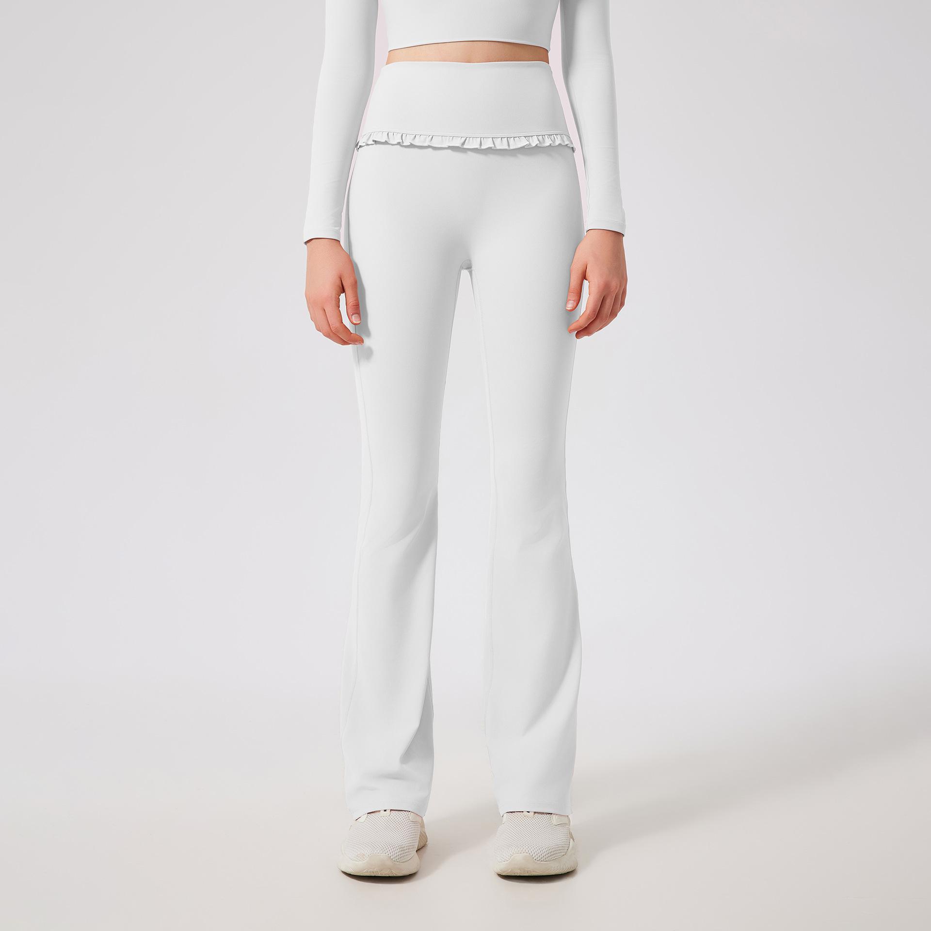 

Sweatpants ruffle edge slightly pulled yoga pants women s high waist and thin sports flared pants slim and breathable casual fitness trousers S
