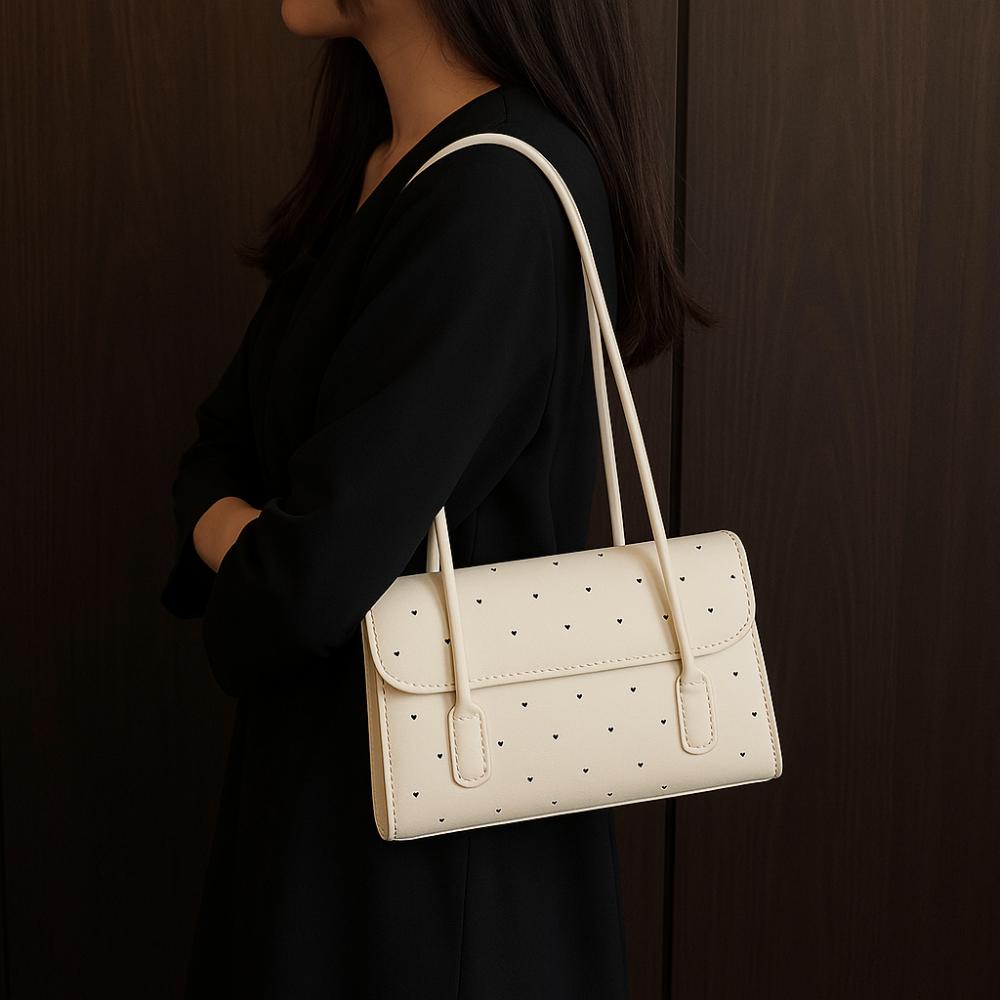 

French Patent Leather Tote Bag Elegant Oil Wax Leather Underarm Bag Shopping білий
