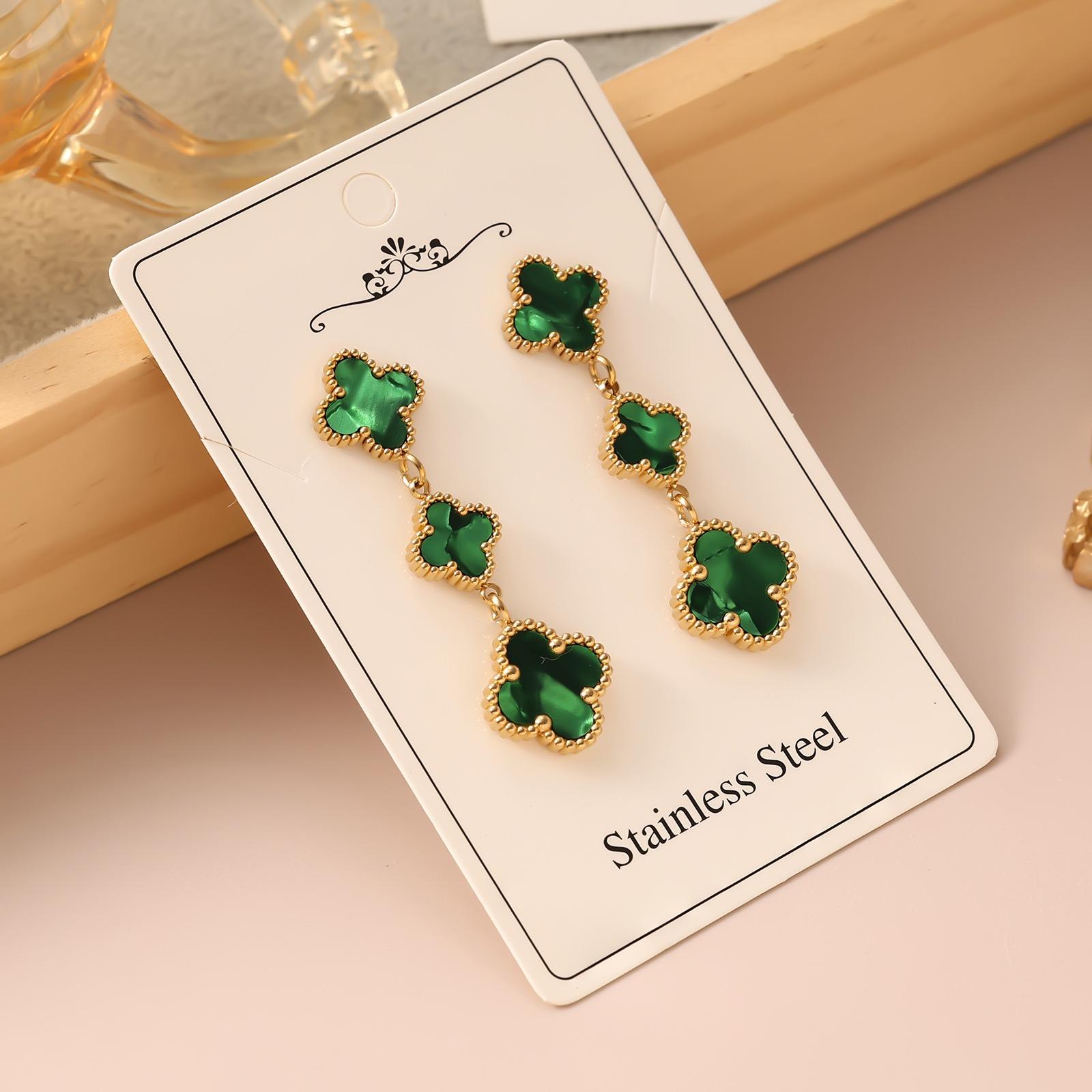 

Высококачественные позолоченные серьги-клеверы из нержавеющей стали, двухсторонние серьги из перламутра