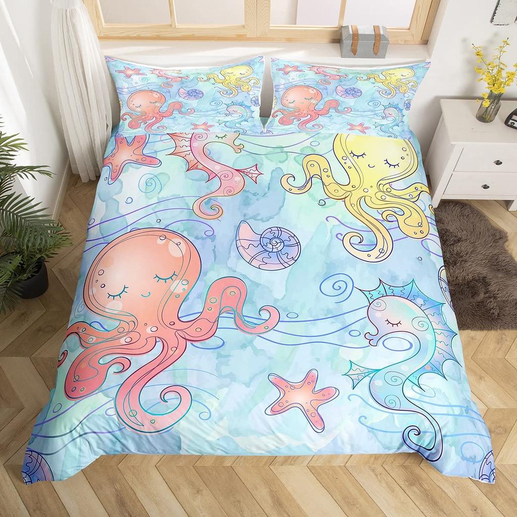 Seepferdchen Bettwäsche-Set für Kinder Jungen Teenager Mechanischer Seepferdchen Druck Bettbezug Tier Bettdeckenbezug Meeresleben Ozean Steppdeckenbezug