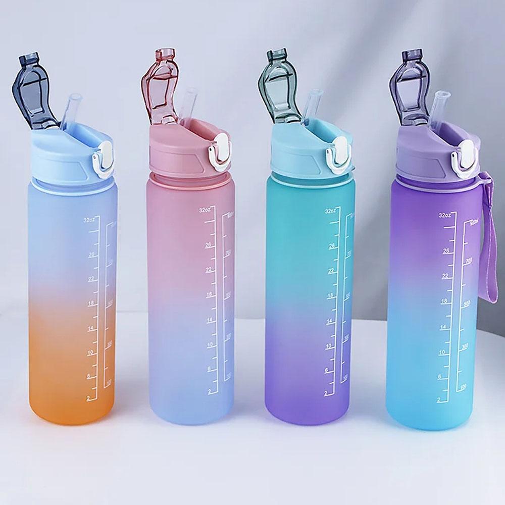 900ml Sports Water Bottle with Time Marker Leak-proof Cup Motivational Portable Water Bottles for Outdoor Sport Fitness BPA Free