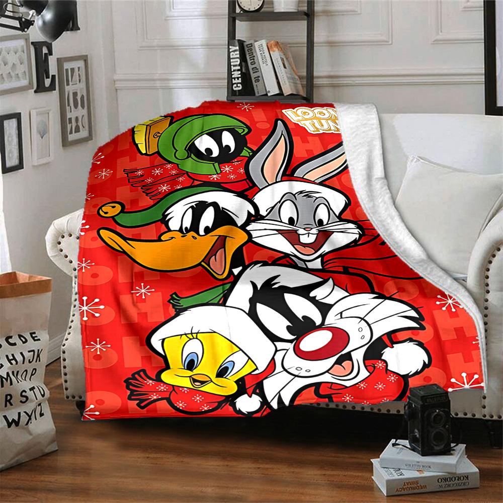 1pc Looney Tunes Flannel Throw Blanket - HD Printed Lightweight Soft Warm All-Season Blanket for Sofa, Bed, Travel076