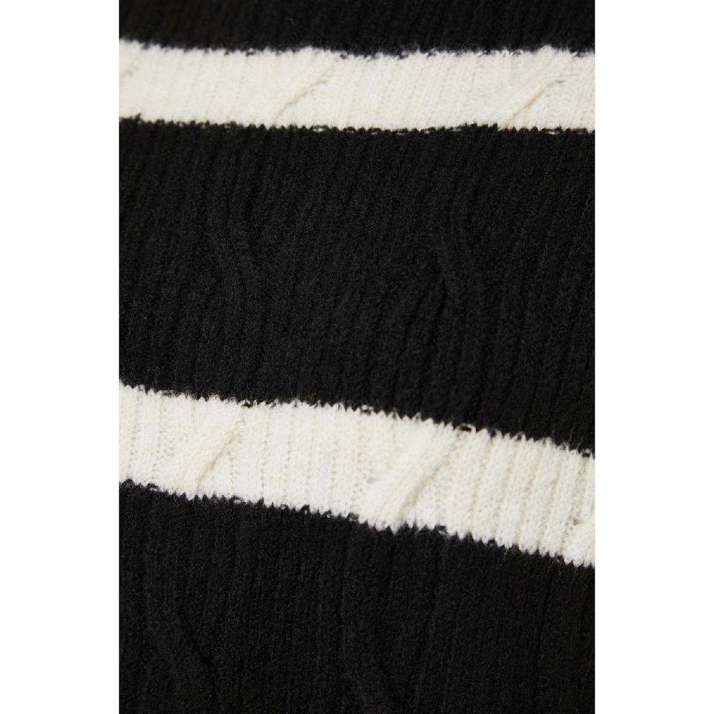 Ecru gestreifter Strickpullover mit Knöpfen Tctaw23ak00063