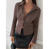Women's Striped Slim Fot Button Up Long Sleeve Shirt Work Commuting Cropped Top Streetwear Autumn/Winter