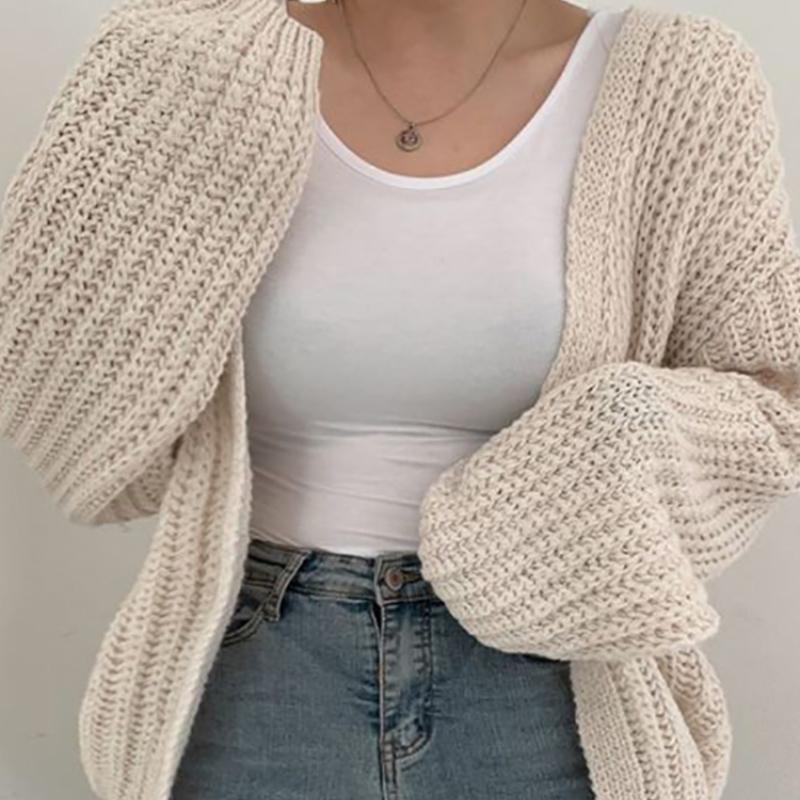 Cardigan pentru femei, pulover, palton casual, tricotat lejer, palton solid, mânecă felinar, palton dulce pentru femei, toamnă-iarnă 2024