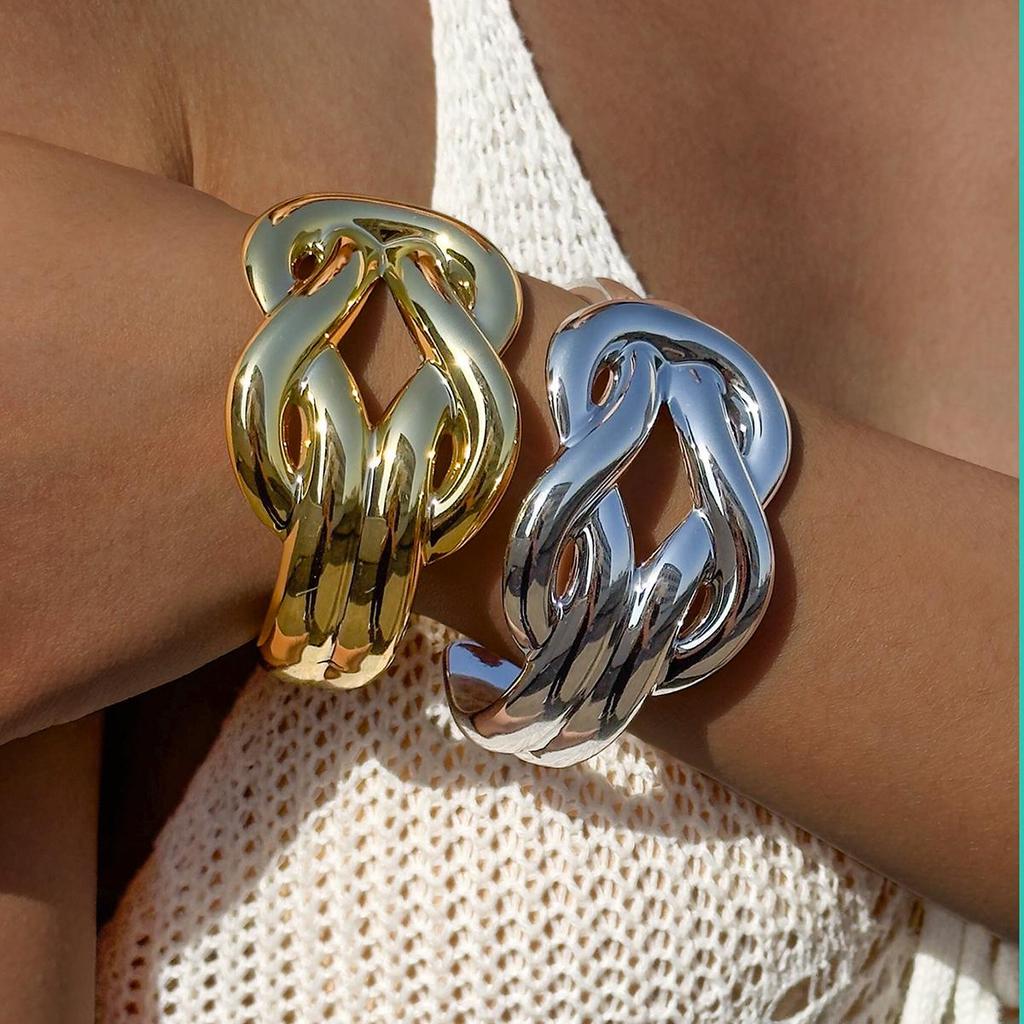 Fashionable Personalized Metallic Texture Geometric Opening Bracelet Women's Jewelry Versatile for Daily Use