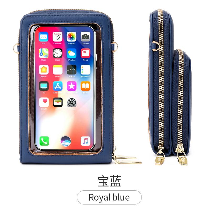 

Soft Leather Touch Screen Phone Bag Double Layer Solid Color Crossbody Shoulder Strap Handbag Large Capacity Coin Wallet