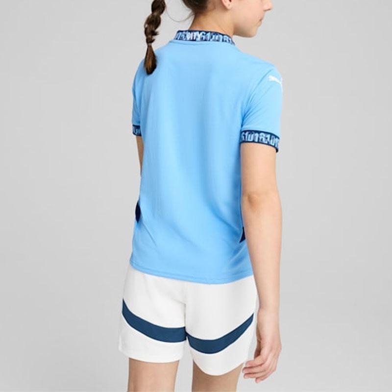 Puma Manchester City Football Club Series 2024-25 Season Letter Print Comfortable Fashion Short Sleeve T-Shirt Kids Tops Blue 775078-01