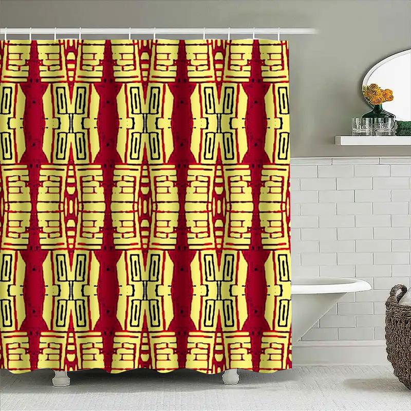 Lebhafter Geometrischer Muster Duschvorhang Baddeko Orange Gelb Größe 180 X 243Cm Schnelltrocknendes Gewebe Wasserdicht Zuhause Badezimmer Acc