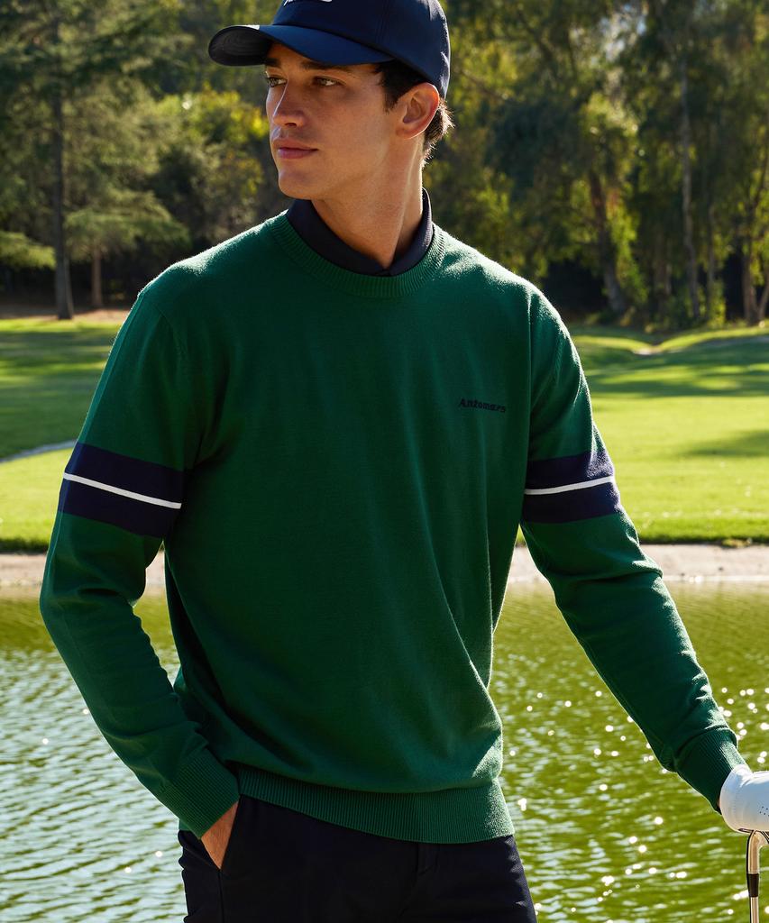Antomas Sleeve Colorblock Round Neck Knit Men'S - Green