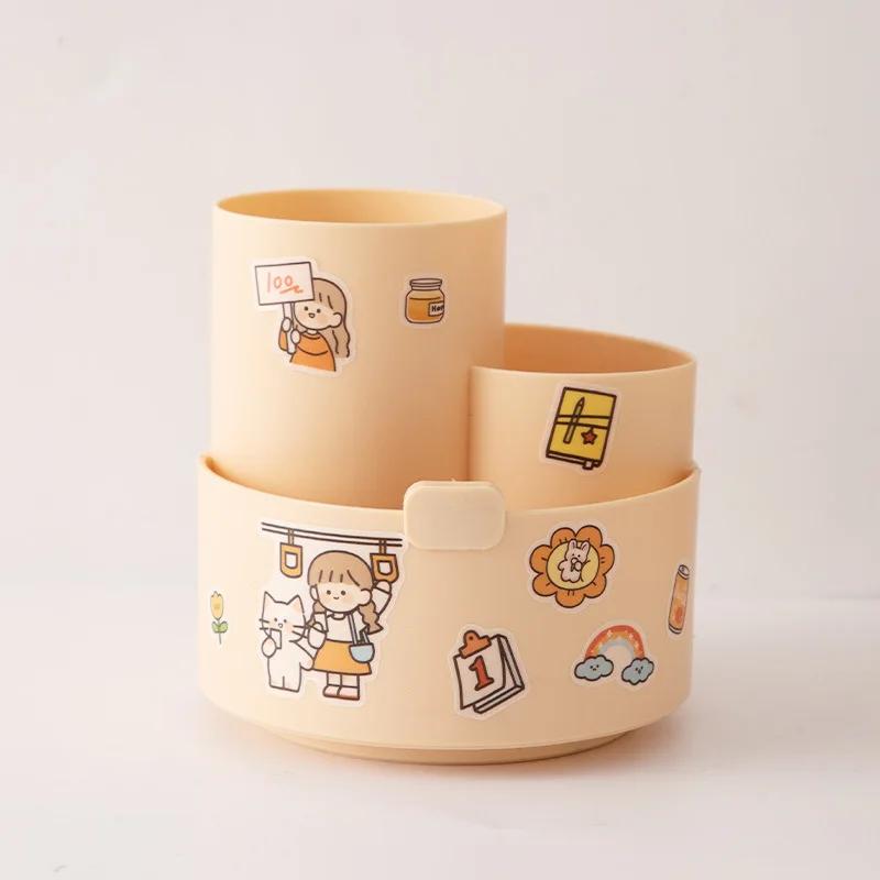 Kawaii Plastic Multifunctional Desktop Organizer Pen Holder Phone Stand Holder Rotating Pen Holder School Stationery