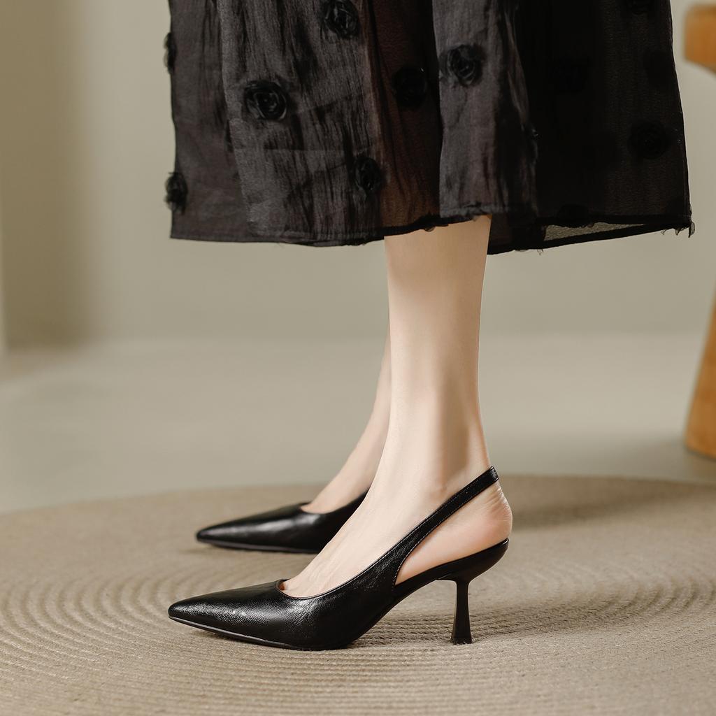 Baotou Sandals Women's Summer Outer Wear 2025 New One-word Temperament Professional Versatile Empty Pointed High Heels