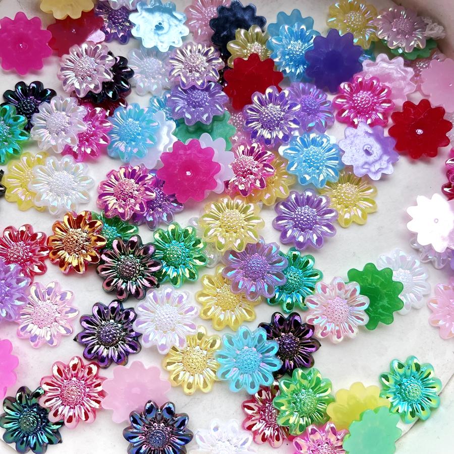 20pcs Mixed 20mm Ab Color Chrysanthemum Decoration Flat Back Diy Hair Accessories Mobile Phone Shell Decoration Flowers