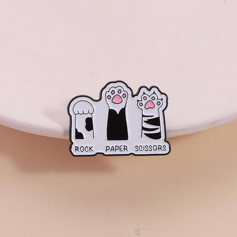 Rock Paper Scissors Cat Paw Enamel Pin Hand Game Funny Cat Foot Brooches Lapel Backpack Badge Fashion Jewelry Gift for Friends