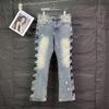 Men Women Slim Fit Distressed Patchwork Flared Denim Jeans Mid-Rise Stretch Cotton Casual Pants