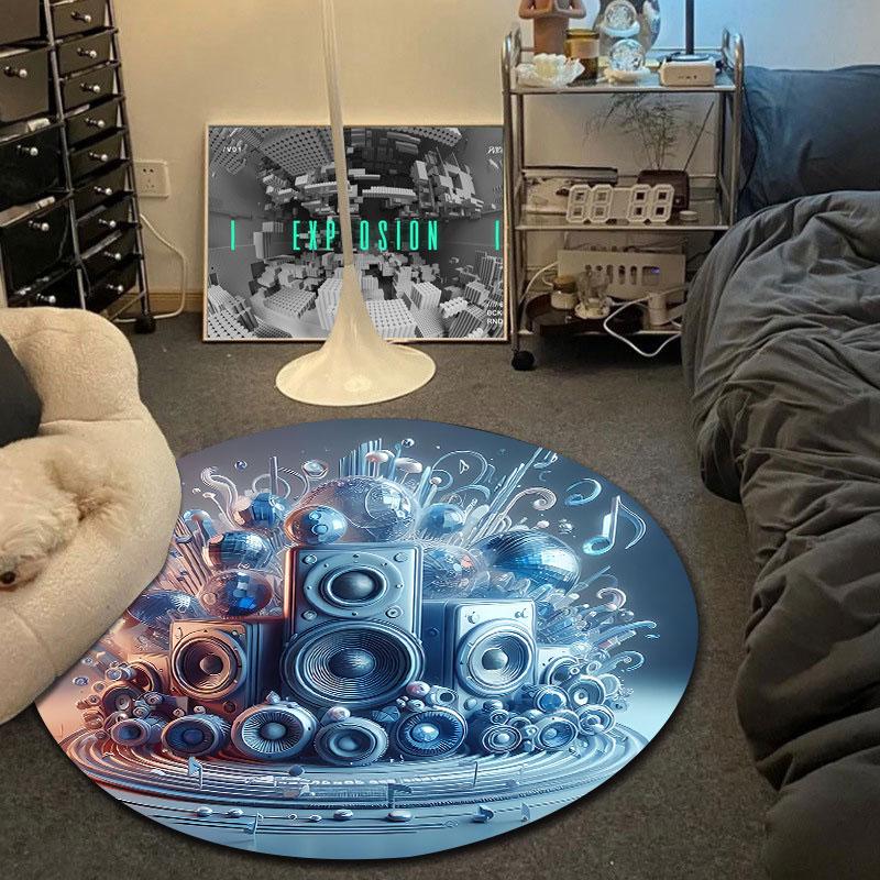 Audio Speaker System Round Carpet, Music Studio Emblem