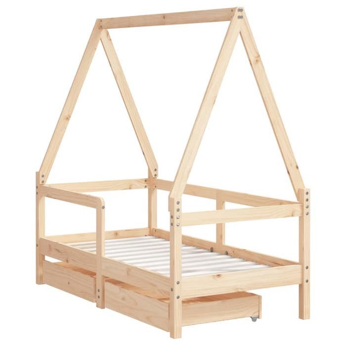 VidaXL Children's Bed Frame with Drawers 70x140 Cm Solid Pine Wood 834471
