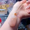 Exquisite Gold Silk Peach Blossom Jade Unisex Pendant Necklace
