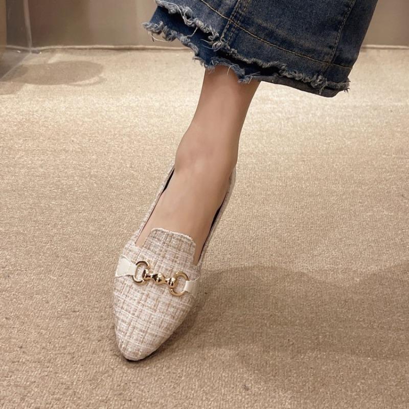 Fashion Women Flat Shoes Chaussures De Femme Solid Color Basic Simple Style Large Size 35-42 Square Head Comfortable Pearls Loafers