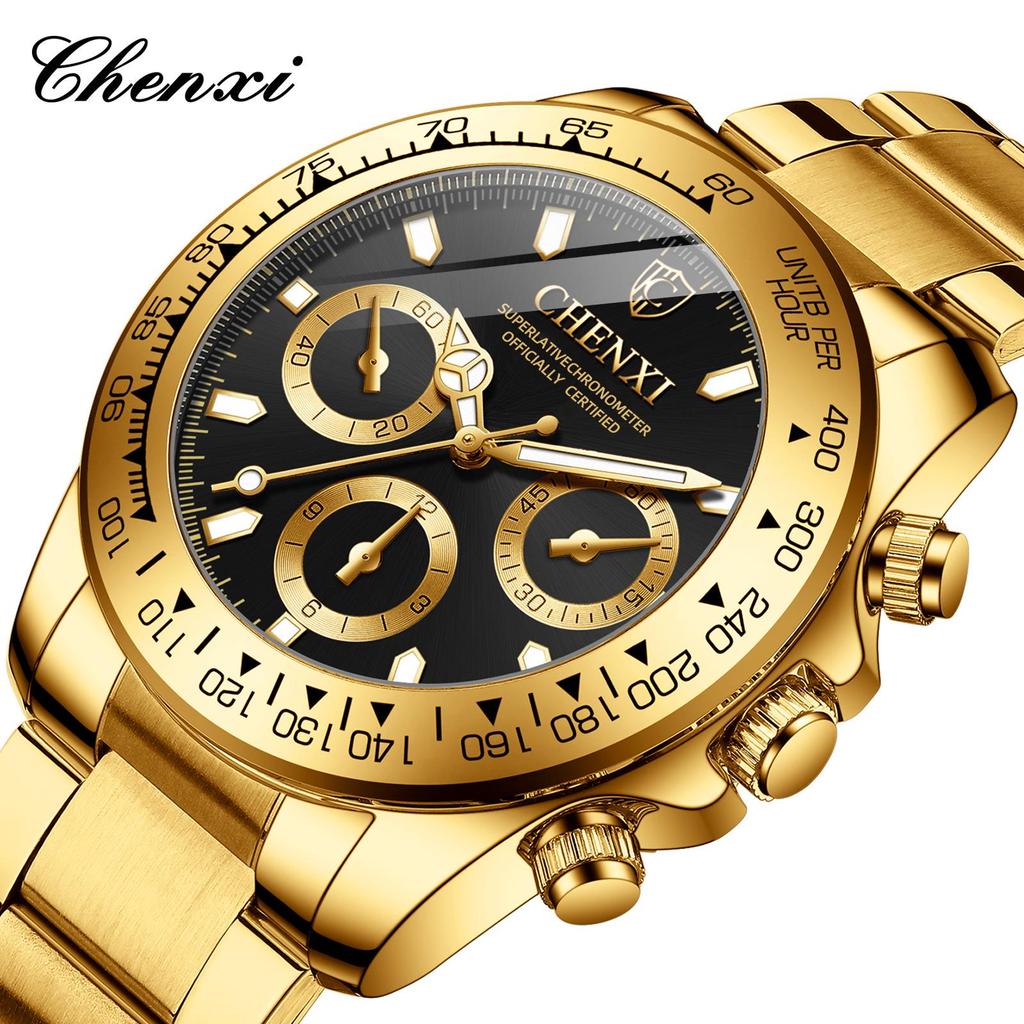 Golden Luminous Waterproof Men's Business Quartz Wristwatch