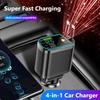4 In 1 120W Retractable Car Charger Starlight In Car Roof,with ambient light and Star Night Light  Type C Fast Charging Adapter,Dual Cable Car Charger