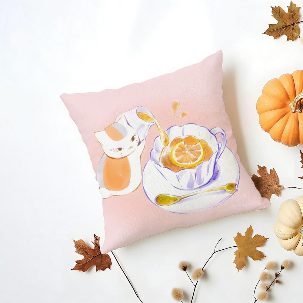 NNyankosensei Cushion Cover Washable Linen Pillowcase Soft for Daily Sofa Bed Home Room Decor