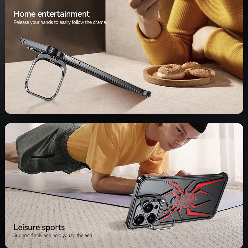 Чехол для телефона без оправы из алюминиевого сплава с полым пауком для iPhone 15 14 13 — фото 7