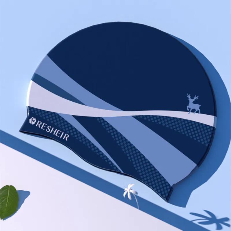 Căciuli de înot pentru femei cu imprimeu de desene animate, elastice din silicon, mărime mare, pentru păr lung, cu protecție pentru urechi, căciulă de înot, accesorii pentru piscină