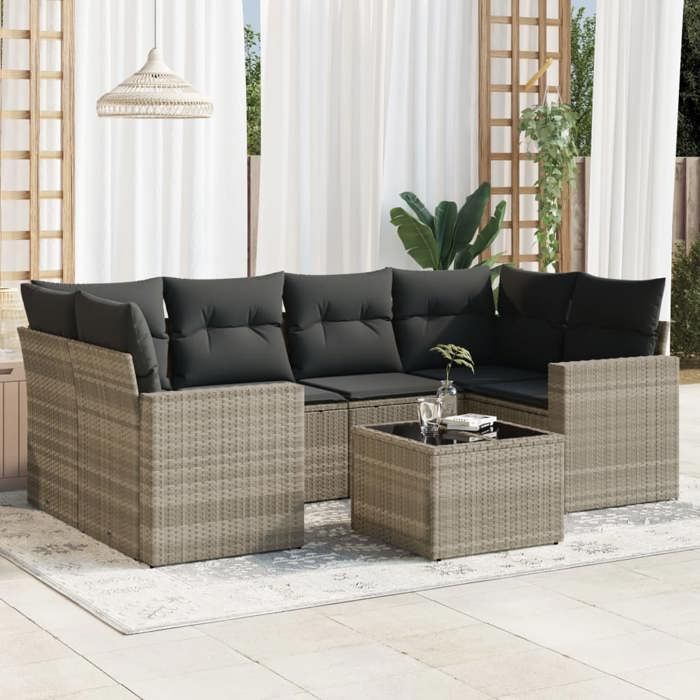 VidaXL Salon de Jardin avec Coussins 7 pcs, Canapés avec Pieds Réglables, Ensemble de Meubles d'Extérieur Patio Terrasse, 3218712