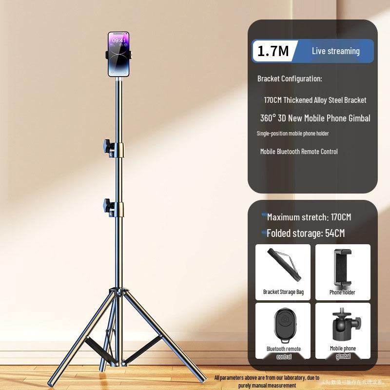 Telescopic Selfie Stick Tripod with Phone Holder & Fill Light for Outdoor Live Streaming