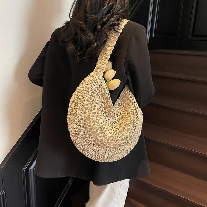 Yogodlns Borsa a Spalla Intrecciata in Paglia Oversize da Donna Casual Grande Capacità Mezzaluna Borsa a Mano Vacanza Estiva Leggera Borsa da Spiaggia Intrecciata a Mano