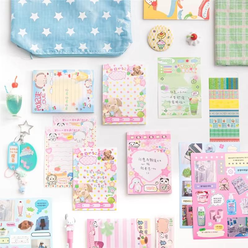 50pcs/set Retro Japanese Sweet Memo Pad for Kids Cute Cartoon Panda Scrapbooking Memo Pad Kawaii Notepad Student Supplies