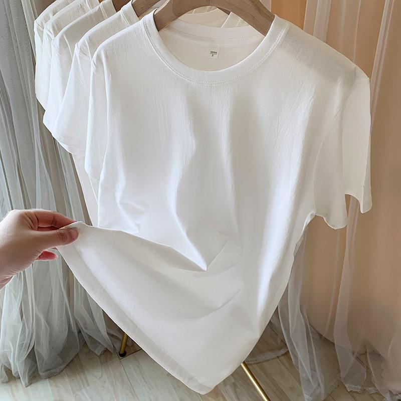 Summer Short Sleeve Cotton Loose Casual T-shirt for Women Men Round Neck Solid Base Women's T Shirt Elegant Fashion Simple Office Lady Tee Tops 26051