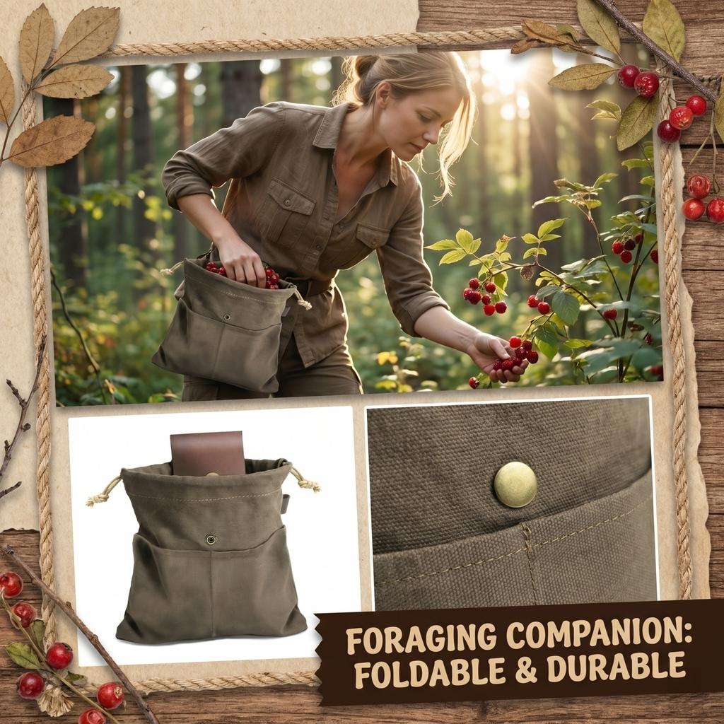 Borsa da Raccolta Pieghevole in Tela da Esterno con Coulisse, Sacca Portautensili da Vita per la Raccolta di Bacche, Sacca Resistente per Utilità e Conservazione per Campeggio, Escursionismo