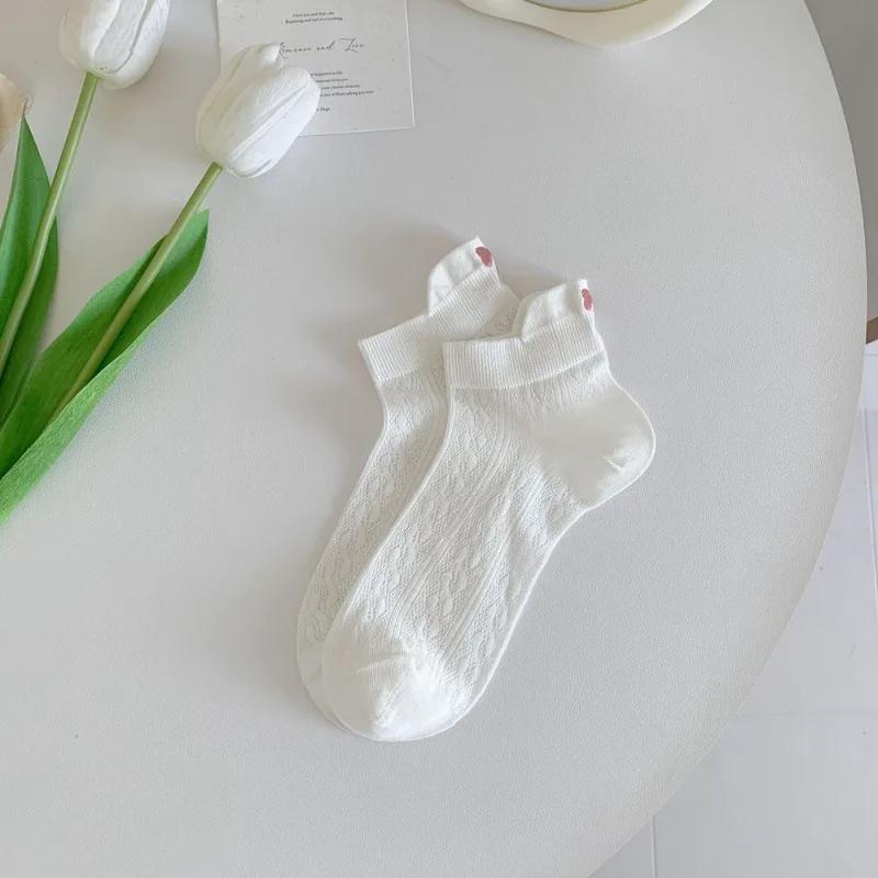 

Lolita Soft Bow Short Socks for Women Thin Mesh Sock Breathable Feature Sweet Hollow Out Design White Lace Ankle Socks белый