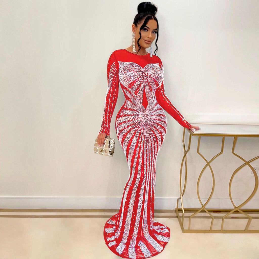 Elegant European & American Rhinestone Evening Gown
