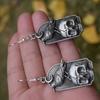 Vintage Silver Tone Skull Design Earrings Sturdy Alloy Material Sophisticated Accessories Antique Finish Earrings