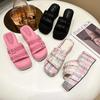 Small Fragrant Style Fashionable Slop Heel Beach Slippers  Small Buckle Roman