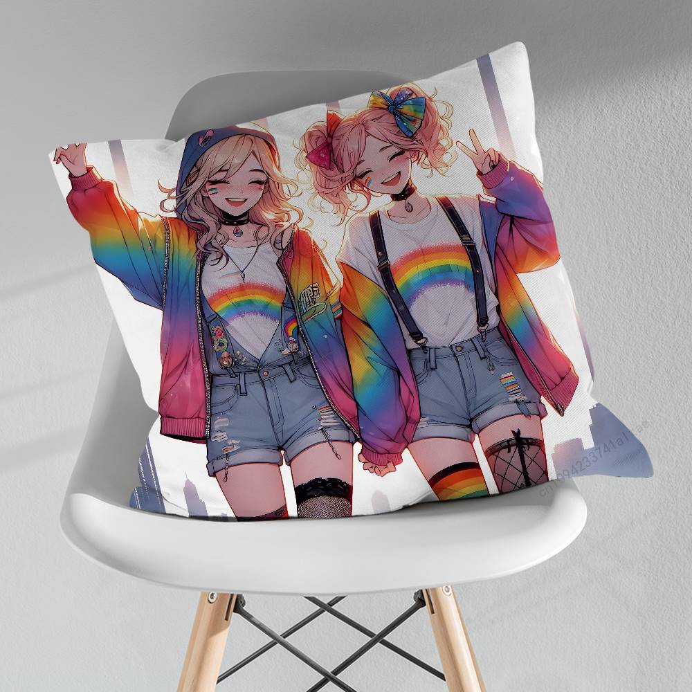 Pride Lesbian LGBT Rainbow Pillowcase for Sofa Room Office Decor Printing  Merchandise AllMatch Cushion Cover
