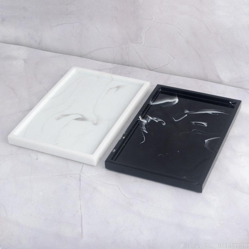 Severský obdélníkový pryskyřičný podnos, Vzor imitace mramoru, Černobílý úložný podnos, Domov a hotel, Koupelna a toaletní potřeby, 1 ks