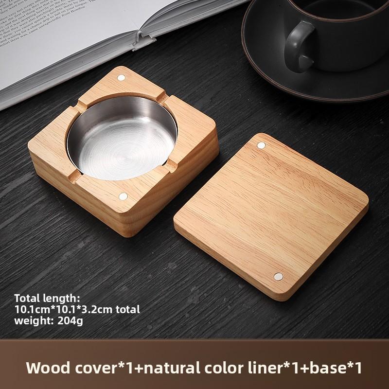 Solid Wood Ashtray with Lid - Large Creative Luxury Cigarette Tray Anti-Slip & Anti-Fly Ash for Home/Hotel
