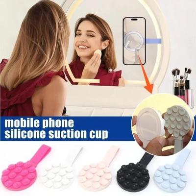 1PCS Silicone Suction Phone Holder Stand Mirror Magnetic Universal Mount for Magsafe iPhone 16 15 14 13 12 Pro Max Phone Bracket