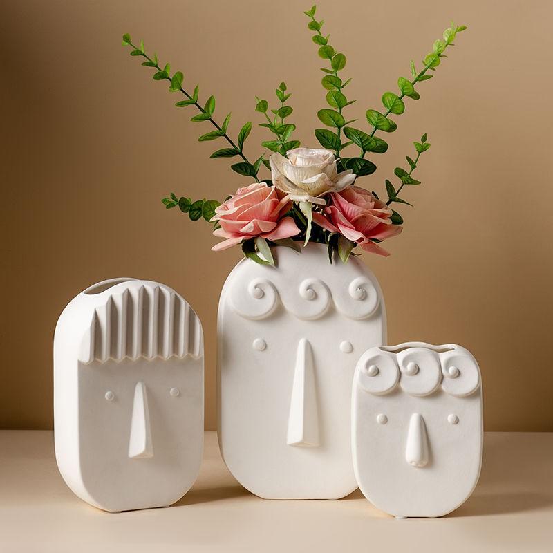 Modern Minimalist Ceramic Face Vase Dried Flowers White Decorative Tabletop Ornament Living Room Entryway Study
