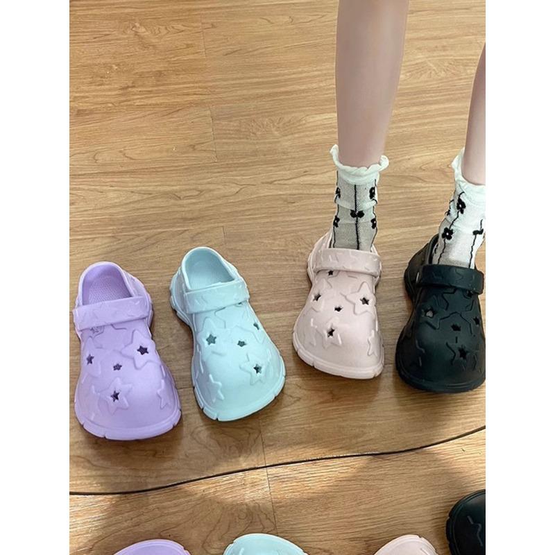 Thick-soled Heightening Fashionable Versatile Simple Hole Shoes, Breathable In Summer, Two Wear Bag Head Cool Slippers
