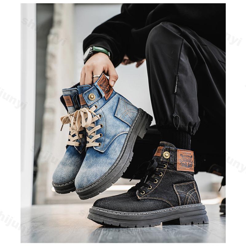 Fashion Men's Shoes 2025 Style Height Increase Breathable Mid Top Shoe Fashion Denim Casual Versatile Workwear Shoes Casual Boots Shoes