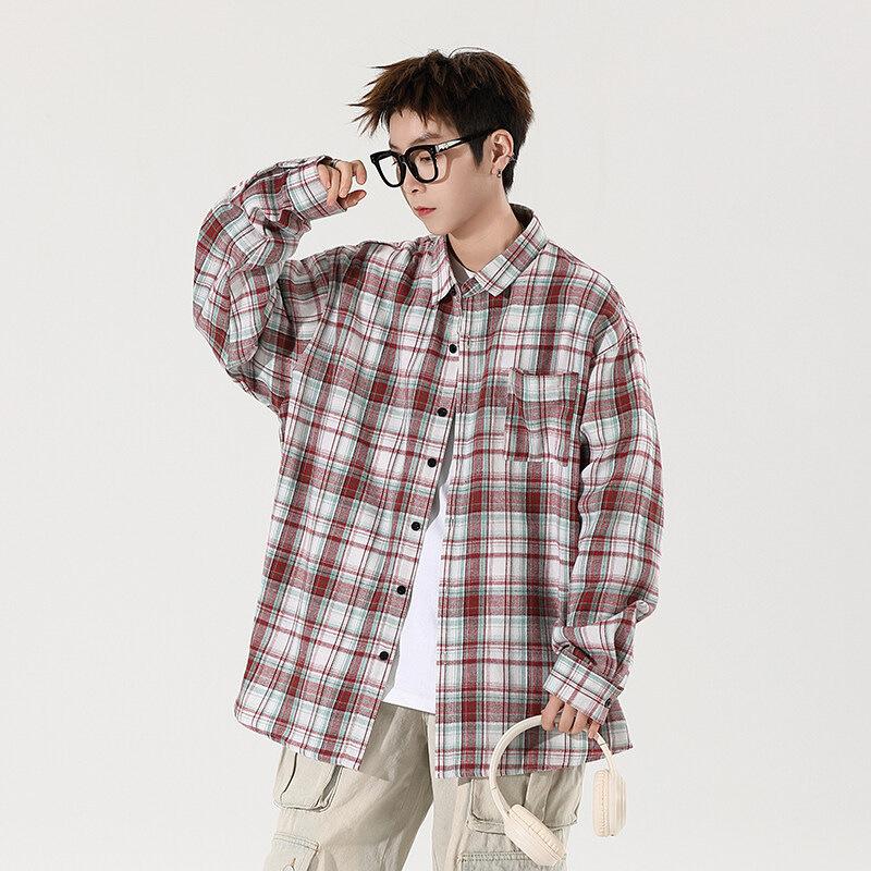 Korean Version of Fashionable Retro Plaid Shirt Boys Spring and Autumn Casual Shirt Jacket
