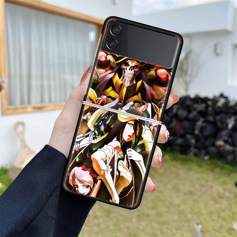 Case For Samsung Galaxy Z Flip 3 5G Black Hard Luxury ZFlip Phone Cover Fall Prevention Fashion PC Shell Overlord Skull Anime