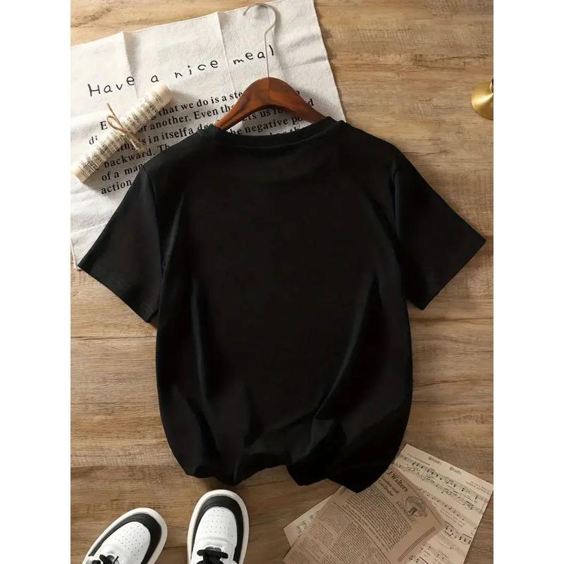 European Size Letter Pattern Printed Fashionable Women'S T-Shirt - Comfortable and Easy Round Neck for Spring and Summer, Elegant and Casual Top
