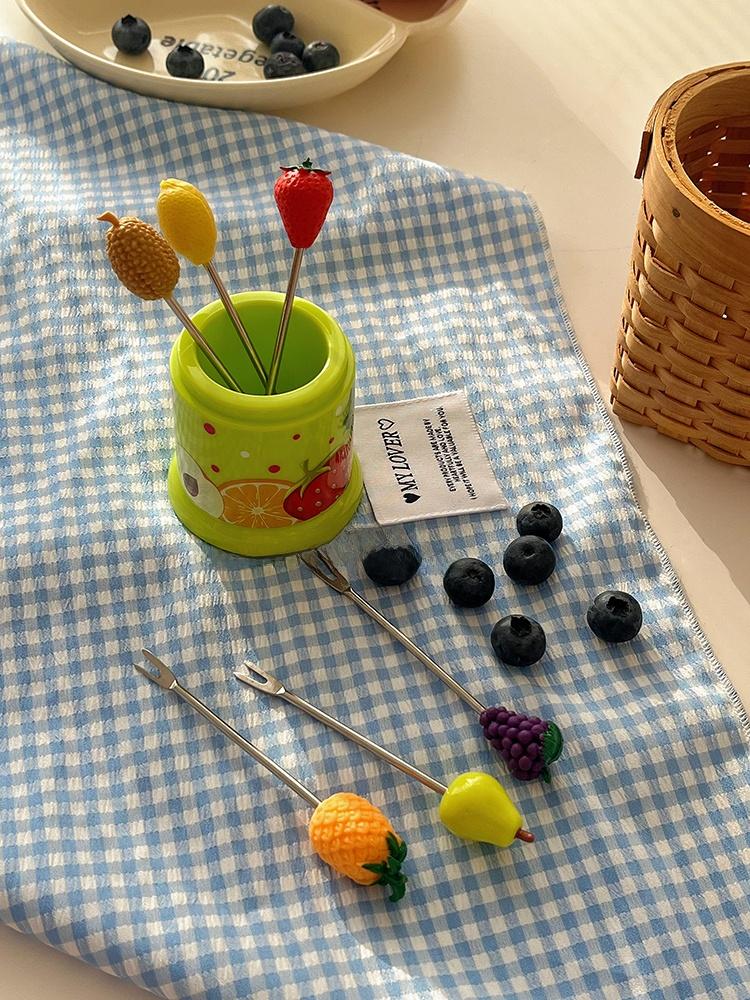 Creative Home Use Fruit Fork Set with Storage Can Stainl Steel Cake Fork Dert Small Fork Cute And Practical Dining Uten...